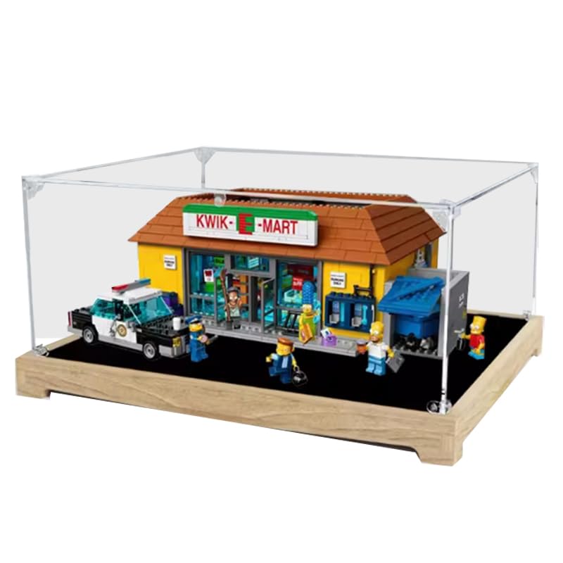 HCAEIOFJ Clear Acrylic Display Case for Lego Simpsons 71016 Applicable for The KwikEMart Display Box GiftDisplay Case Only Wood Bottom