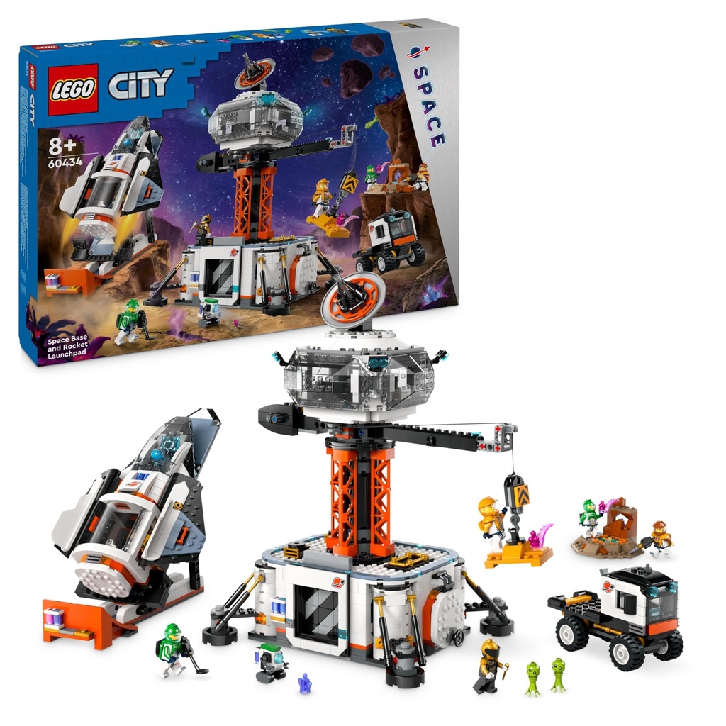 LEGO City Space Base and Rocket Launchpad Set Toy for 8 Plus Year Old Boys Girls Featuring a Spaceship 6 Minifigures Robot and 2 Alien Figures Gifts for Kids Who Love Cool Toys 60434