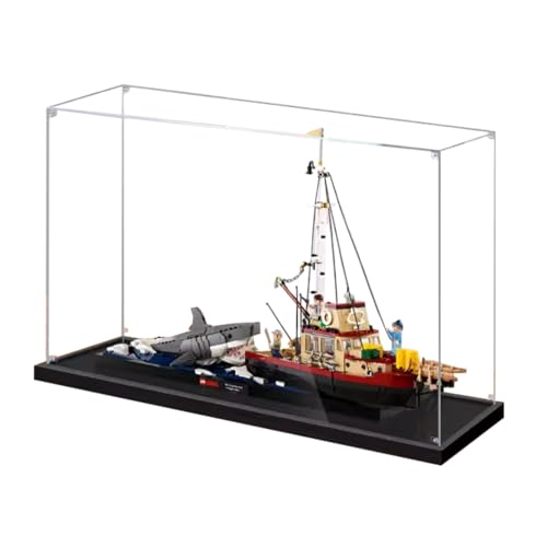 Figures Display Box for LEGO 21350 for Jaws Orca Boat Acrylic Dustproof Transparent Custom Display Case No Model black3mm