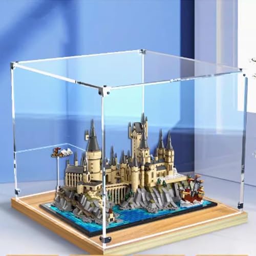 Transparent Acrylic display box for Lego 76419 Castle and courtyard model Dustproof Storage Display Box Model Not Included Gold Oak Base