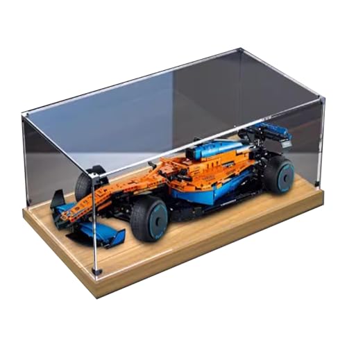 Acrylic Display Case for Lego 42141 Racecars Model Dustproof Transparent Collectible Display Case Display box only Golden oak base