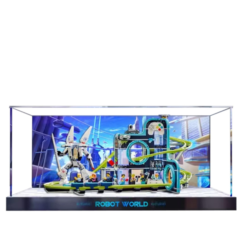 Acrylic Display Case for Lego 60421 Robot World Roller Coaster Building SetClear Display Case DustProof Display Case Compatible with Lego 60421 Only Display Case Background A