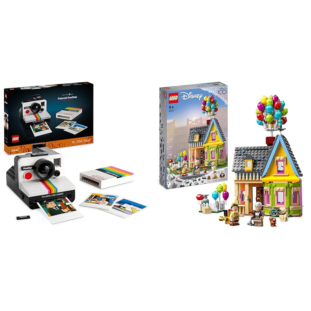 LEGO Ideas Polaroid OneStep SX70 Camera Vintage Model Kit for Adults to Build 43217 Disney and Pixar Up House Buildable Toy with Balloons Carl