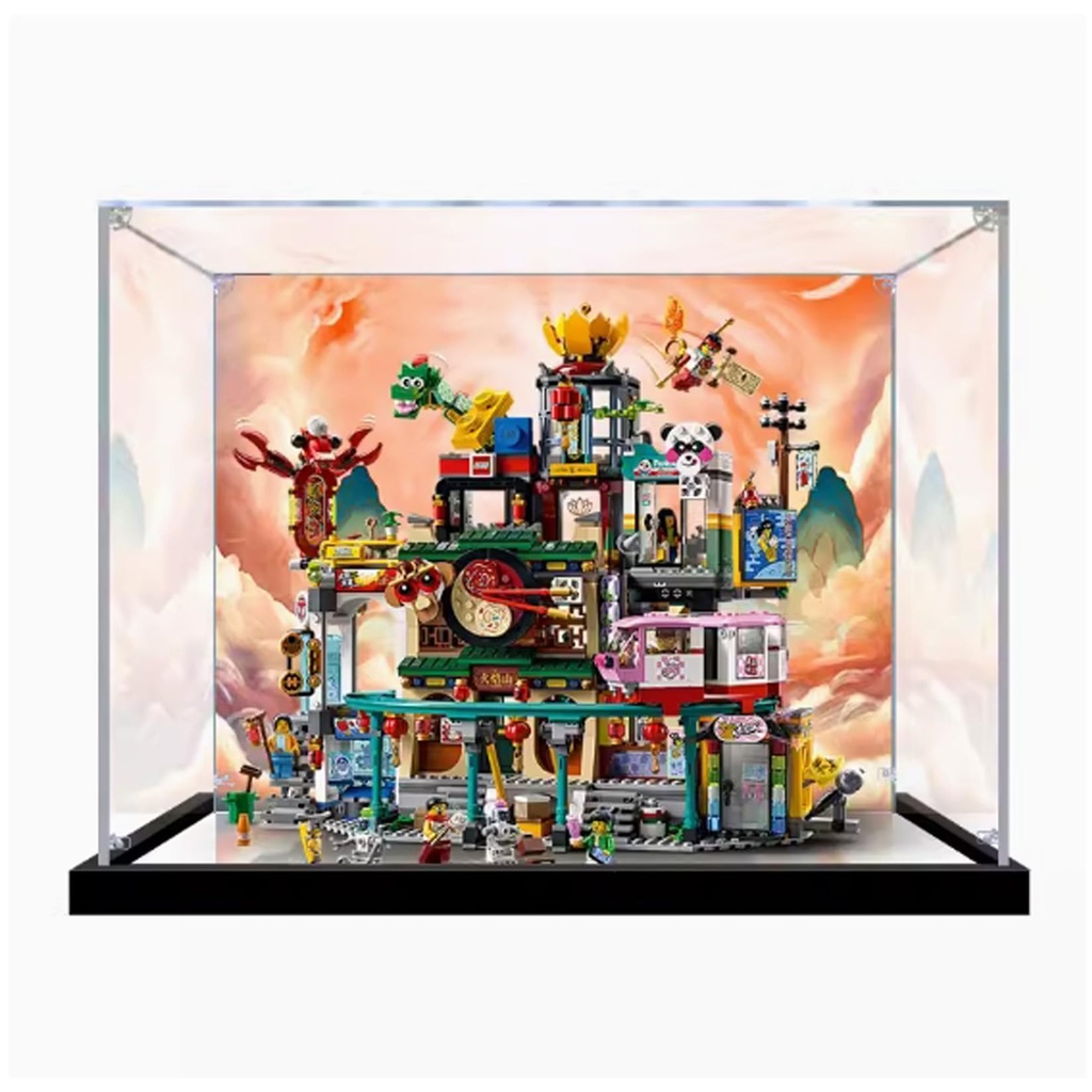 Acrylic Display Box for Lego 80036 Lantern City Model Transparent Dustproof Display Box Compatible with Lego 80036 kit Model not Included Mirror BaseBackground3mm