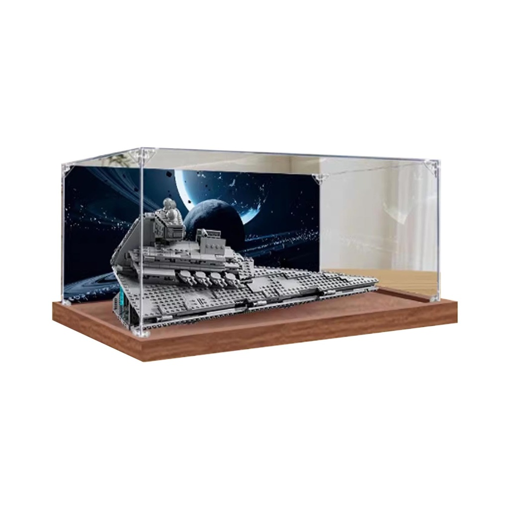 Transparent Acrylic display box for Lego 75394 Imperial Star Destroyer model Dustproof Storage Display Box Model Not Included 3mm wood base back spray