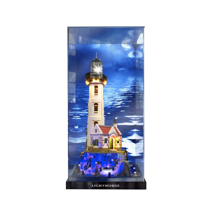HCAEIOFJ Clear Acrylic Display Case for Lego Ideas 21335 Applicable for Motorized Lighthouse Designed Display Box GiftDisplay Case Only Black BottomBackground