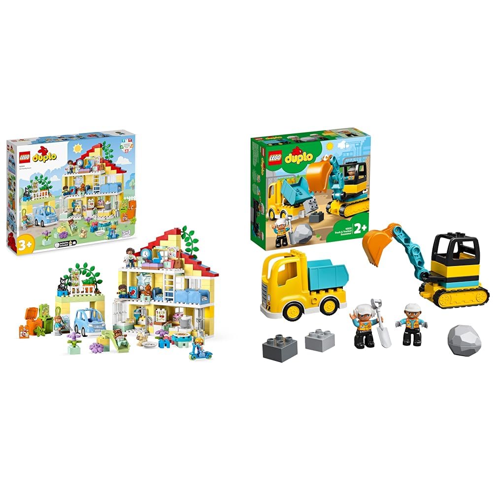 LEGO 10994 DUPLO Town 3in1 Family House BrickBuilt Dolls House with PushGo Car 5 Figures 10931 DUPLO Town Truck Tracked Excavator Construction Vehicle Toy for Toddlers 24 Years Old