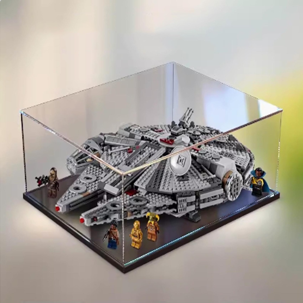 Transparent Acrylic display box for Lego 75257 Millennium Falcon model Dustproof Storage Display Box Model Not Included Black base