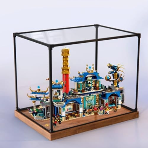 Acrylic Display Box Compatible with Lego 80049 Dragon Palace Model Kits Clear Boxes for Displaying Collectibles Dustproof Display Boxes Box Only Wood Grain Base