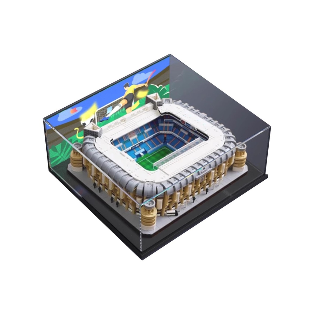 FEIFANBOYANG Acrylic Display case for Lego 10299 Soccer Stadium Model Dustproof Transparent collections Display Case display box only Black base back spray