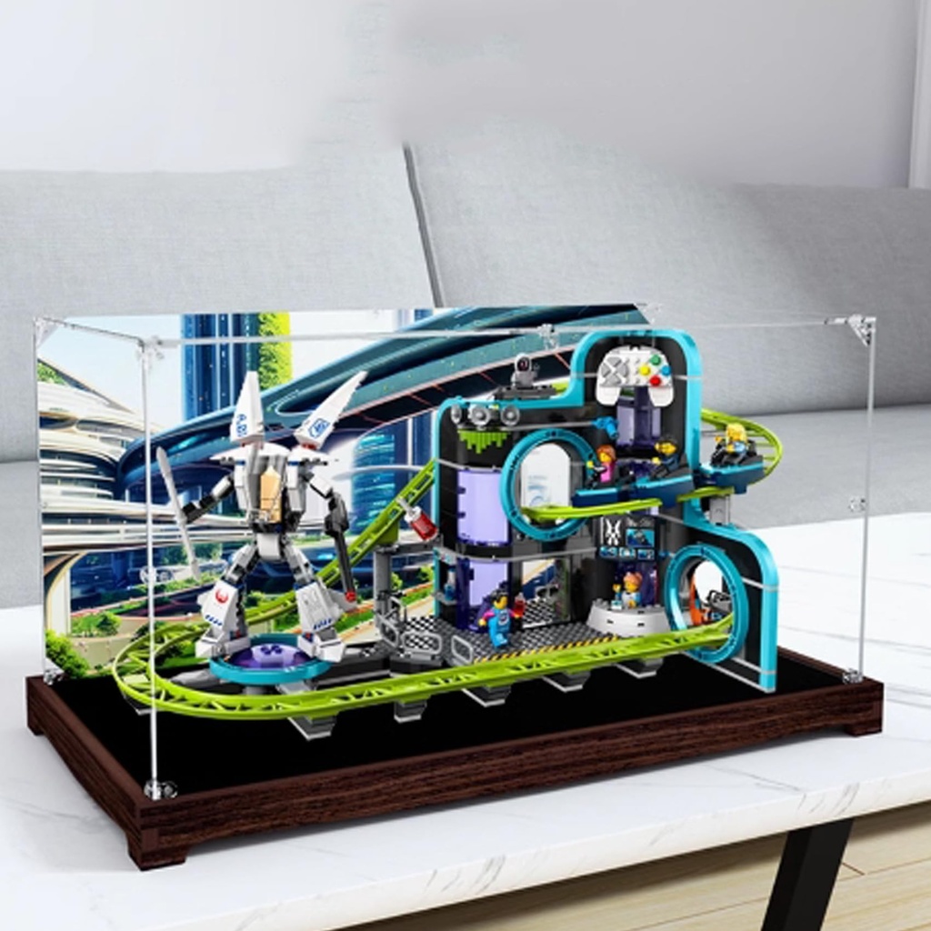 Transparent Acrylic Display Casefor Lego 60421 Roller Coaster Model Clear BoxStorage BoxDisplay BoxCompatible with 60421 Model Display Box only Black Walnut