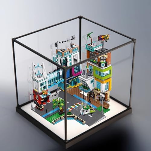 Acrylic Display Box Compatible with Lego 60380 Modern Metropolis Model Kit Collectible Gift Display Box Organizer Box Only Alloy Black Base