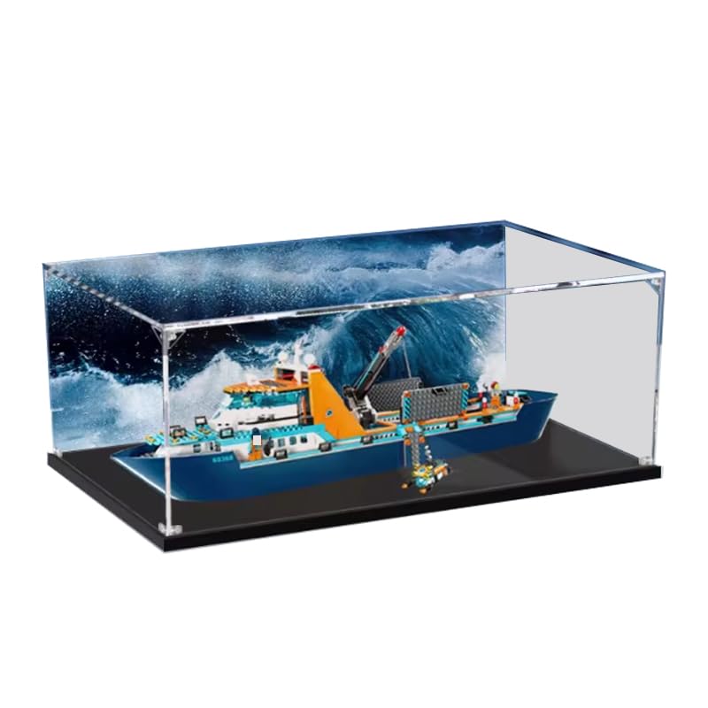 HCAEIOFJ Clear Acrylic Display Case for Lego City 60368 Applicable for Arctic Explorer Ship Large Toy Boat that Floats Designed Display Box GiftDisplay Case Only Black BottomBackground