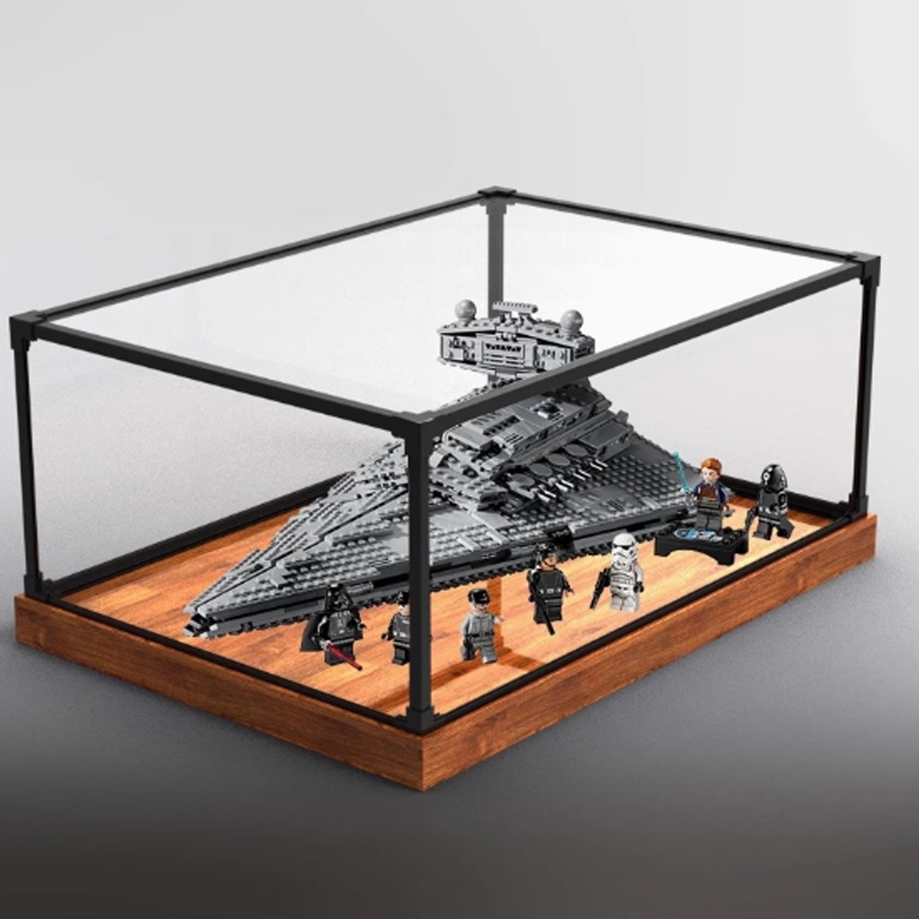 Transparent Acrylic display box for Lego 75394 Imperial Star Destroyer model Dustproof Storage Display Box Model Not Included woodgrain base
