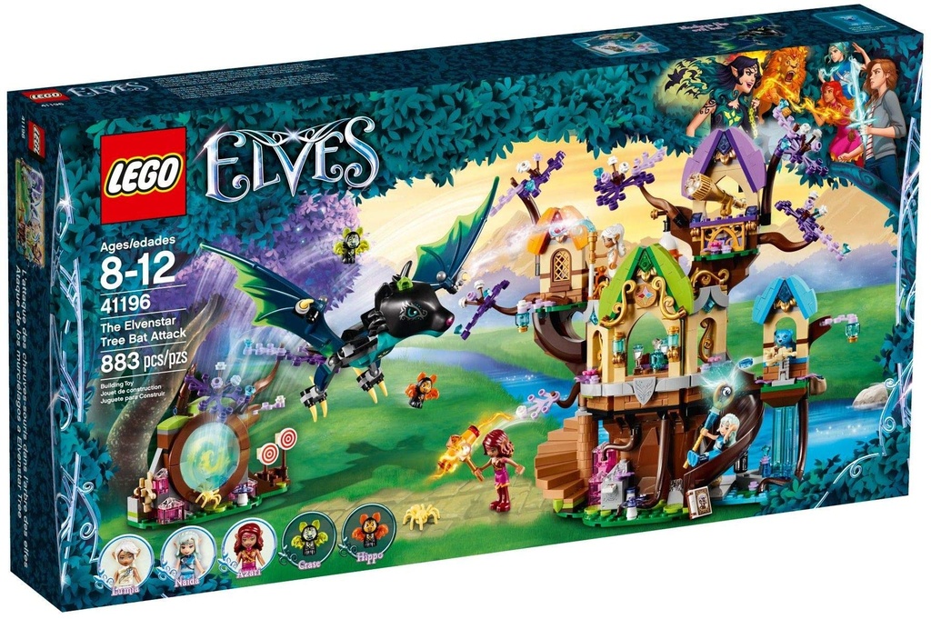 LEGO 41196 Elves The Elvenstar Tree Bat Attack Playset Lumia Naida and Azari Mini Dolls Build and Play Toys for Kids