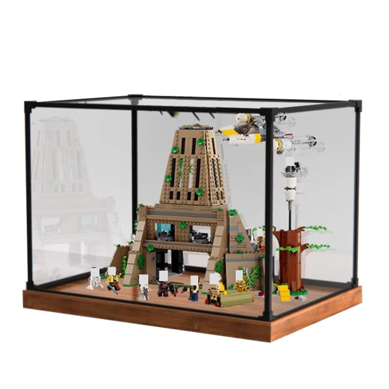 HCAEIOFJ Clear Acrylic Display Case for Lego SW 75365 Applicable for A Hope Yavin 4 Rebel Base Display Box GiftDisplay Case Only Wood BottomAlloy Edge