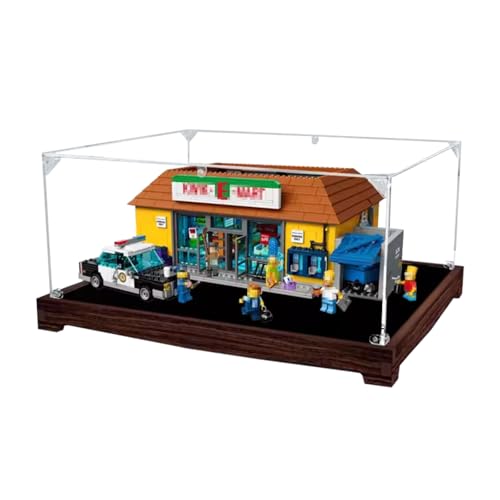 Figures Display Box for LEGO for 71016 The Simpssons KwwikEMarrt Acrylic Dustproof Transparent Custom Display Case No Model Black Walnut base