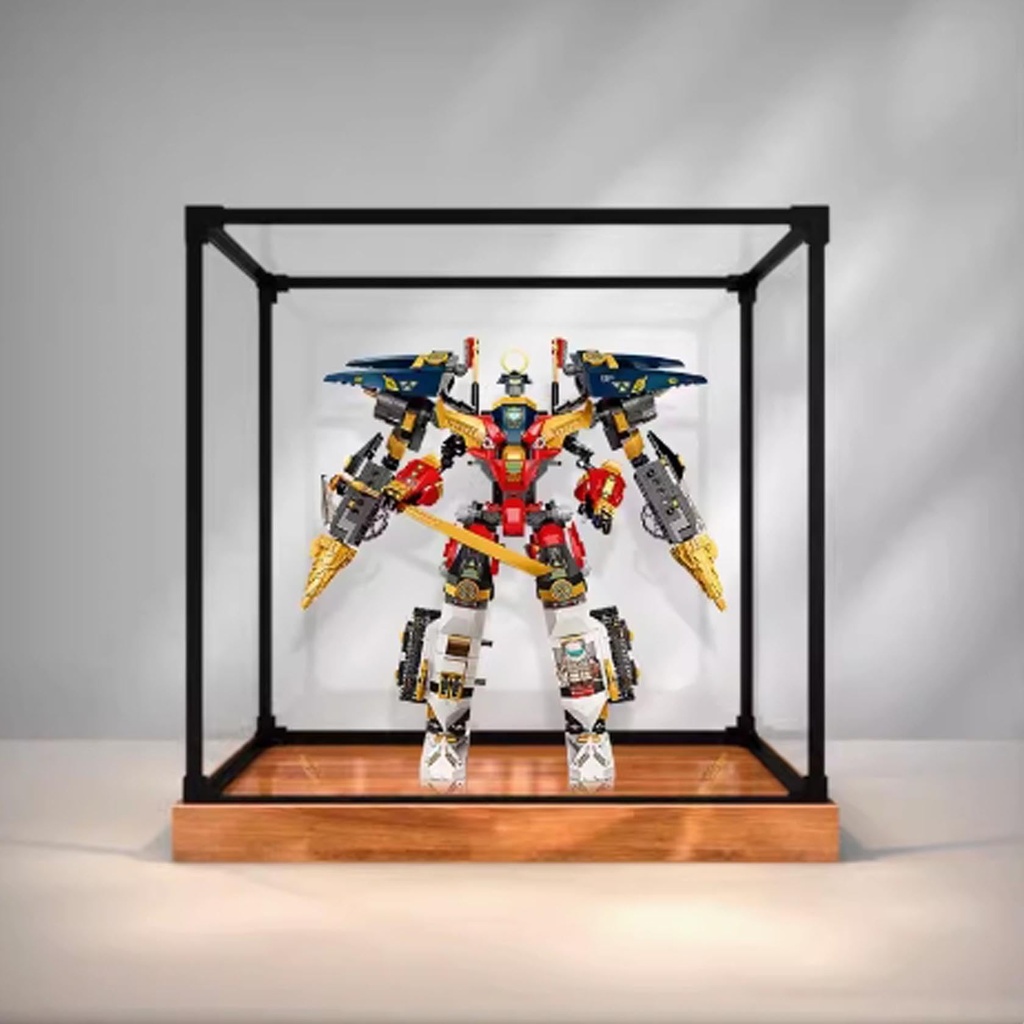 Acrylic Display Case For Lego 71765 Combined Mecha Model Dustproof Transparent Acrylic Display Case Storage Box Model Not Included woodgrain base