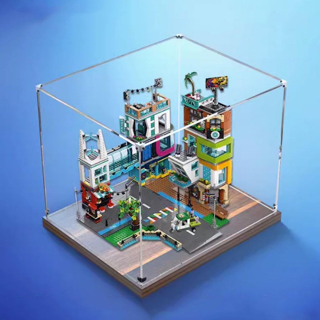 Acrylic display box for Lego 60380 Modern Metropolis Transparent Dustproof Display box Compatible with Lego 60380 construction kit model not included Walnut color