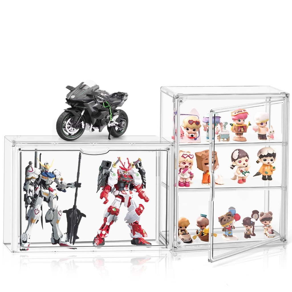 2Pack Clear Display Case for Figures 3 Tiers Acrylic Storage Organizers Box with Magnetic Door for Lego PopMart Labubu Skullpanda