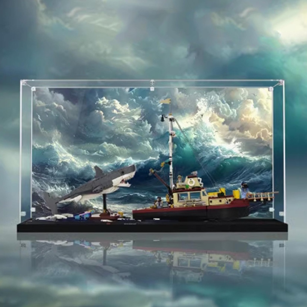 Acrylic Display Box for Lego 21350 Jaws Movie Model Transparent Dustproof Display Box Compatible with Lego 21350 Construction kit Model Not Included B Style 3mm