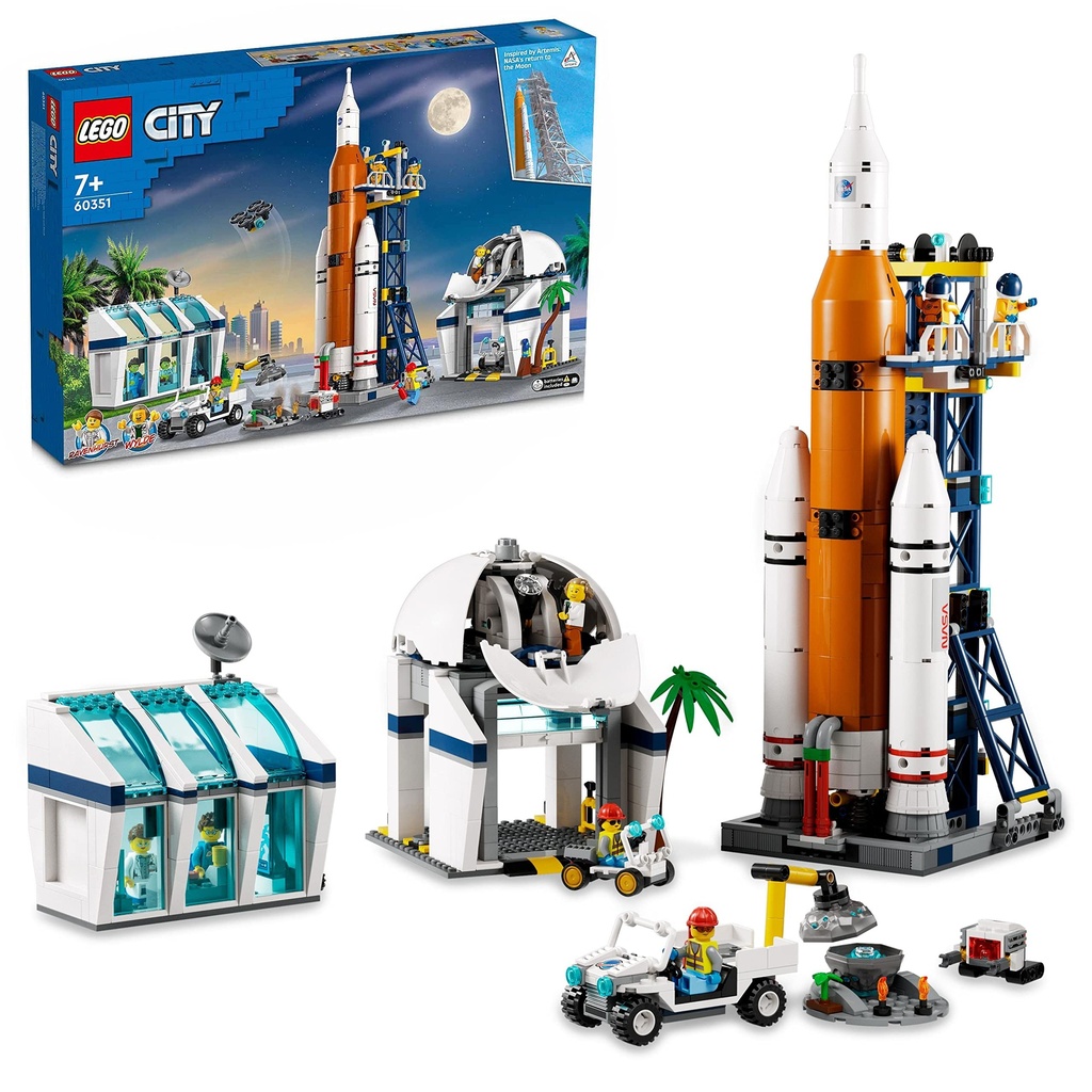 LEGO 60351 City Rocket Launch Centre Outer Space Toy for Children NASA Inspired Set with Planet Rover Observatory and 7 Astronaut Minifigures