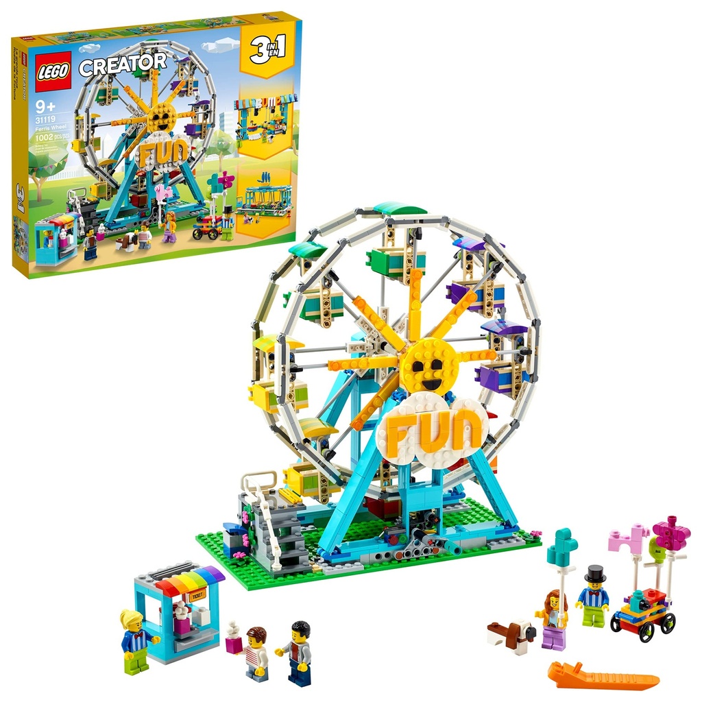 LEGO Creator 3in1 Ferris Wheel 31119 Building Kit with Rebuildable Toy Bumper Cars Boat Swing and 5 Minifigures 2021 1002 Pieces