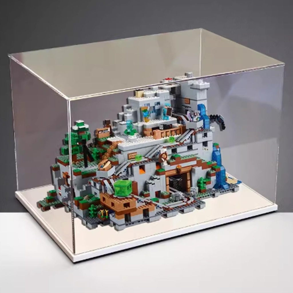 Acrylic Display Case For Lego 21137 World Caves Model Dustproof Transparent Acrylic Display Case Storage Box Model Not Included White base