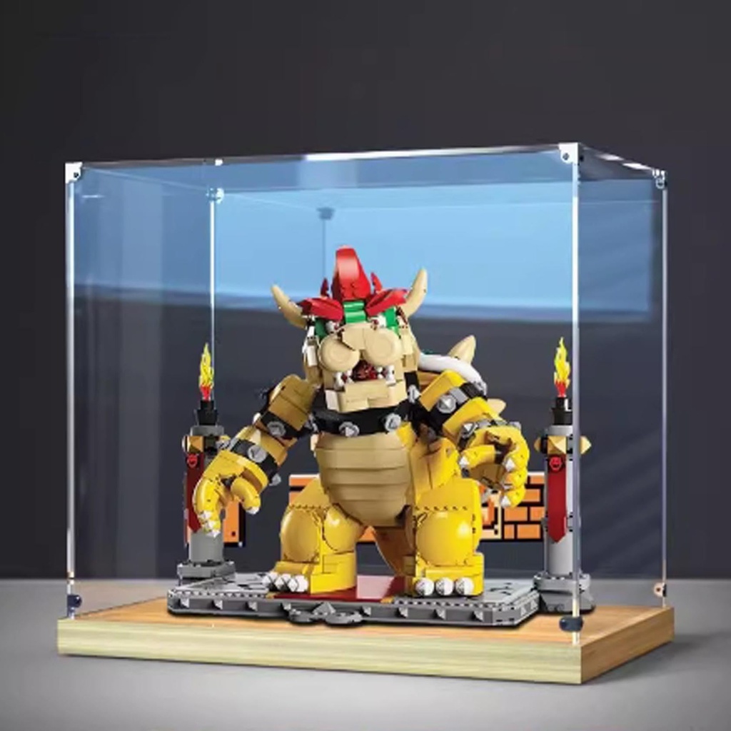 Transparent Acrylic display box for Lego 71411 King of Cool model Dustproof Storage Display Box Model Not Included Gold Oak Base