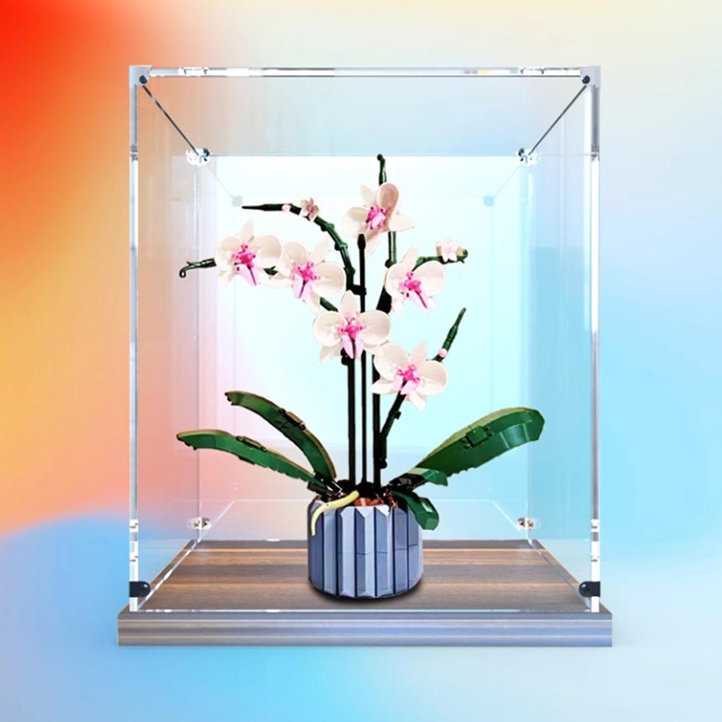 Transparent Acrylic display box for Lego 10311 Flower Bouquet model Dustproof Storage Display Box Model Not Included Walnut base