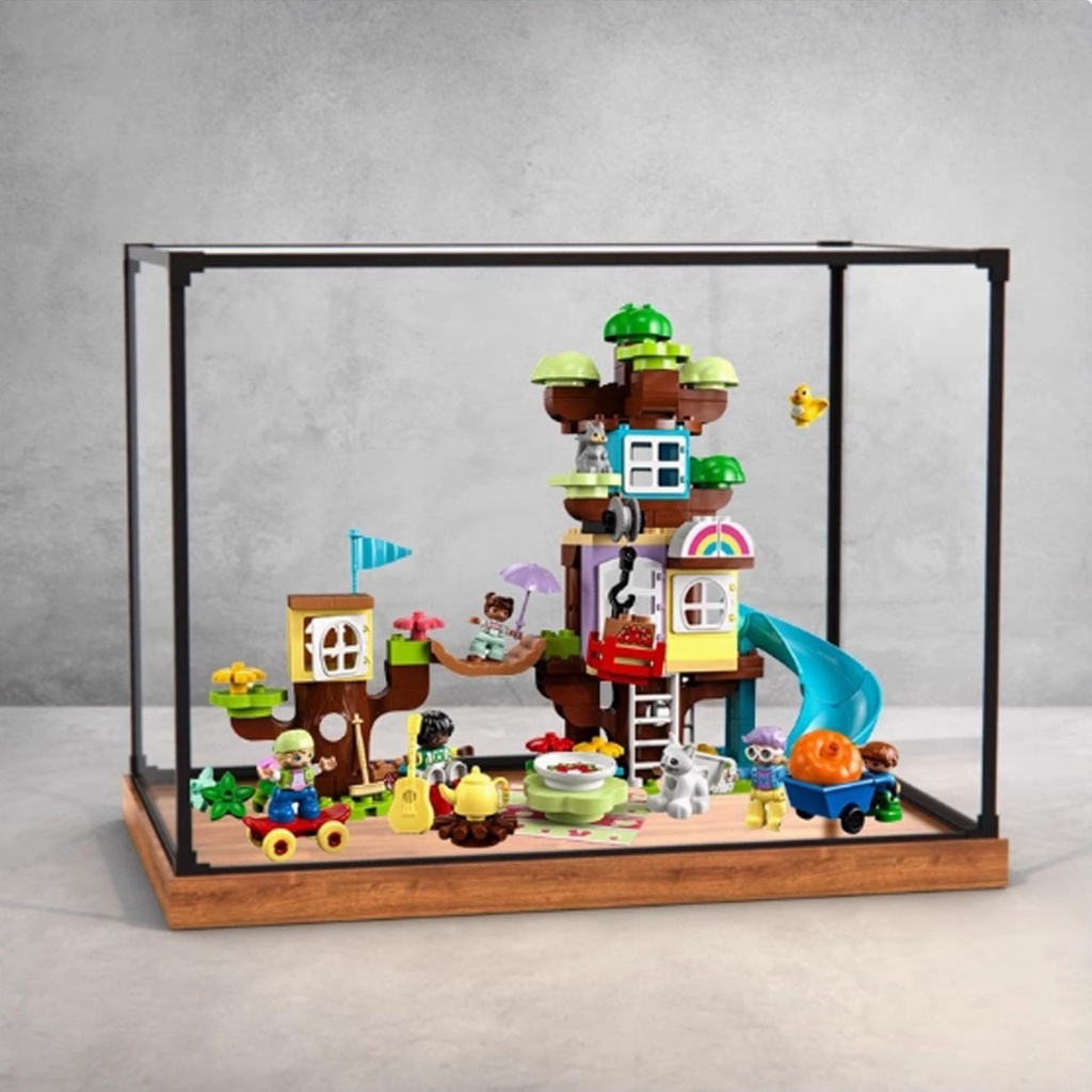 Transparent Acrylic Display Casefor Lego 10993 Creative Treehouse Model Clear BoxStorage BoxDisplay BoxCompatible with 10993 Model Display Box only Woodgrain Base