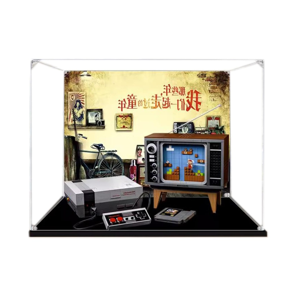 Acrylic Display Case for Lego Super Mario Nintendo Entertainment System 71374 Model Dustproof AntiUV Storage Box Background A