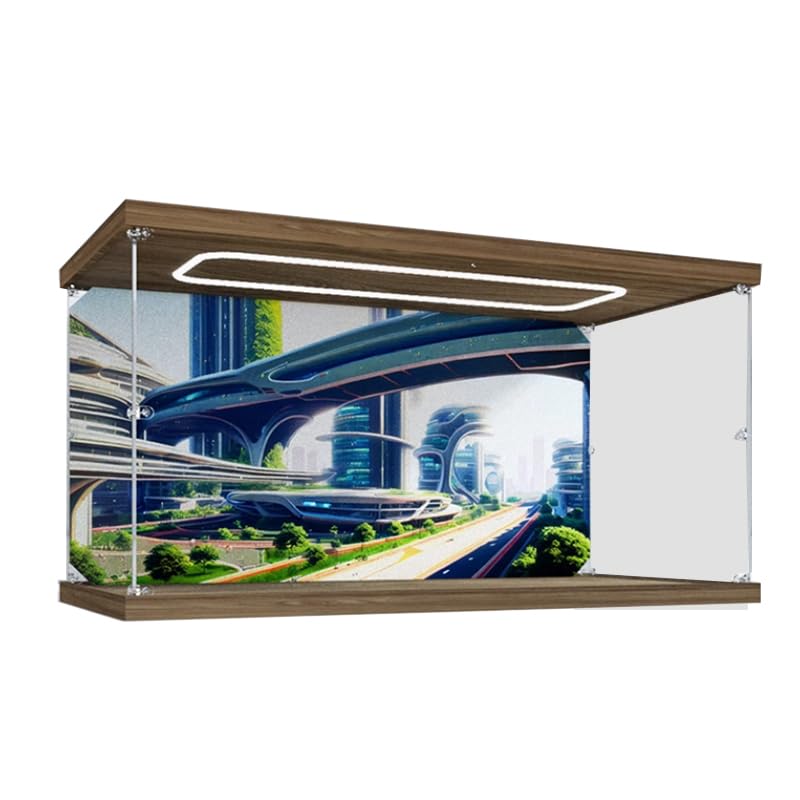 HCAEIOFJ Clear Acrylic Display Case for Lego 60421 Applicable for City Robot World RollerCoaster Park Display Box GiftDisplay Case Only Wood BottomTop Light