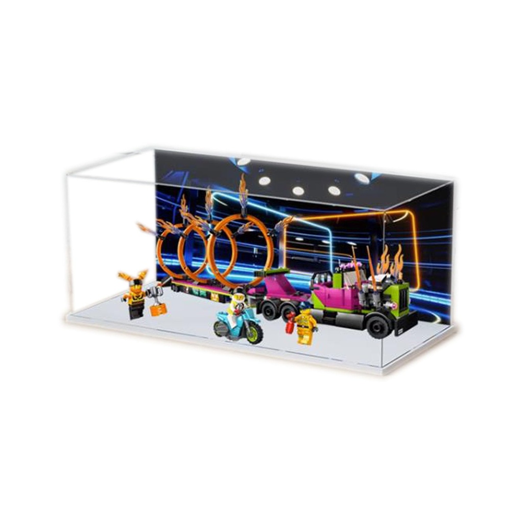 Acrylic Display Case for Lego City Stuntz Stunt Truck Ring of Fire Challenge 60357 Model Dustproof AntiUV Storage Box Collectors