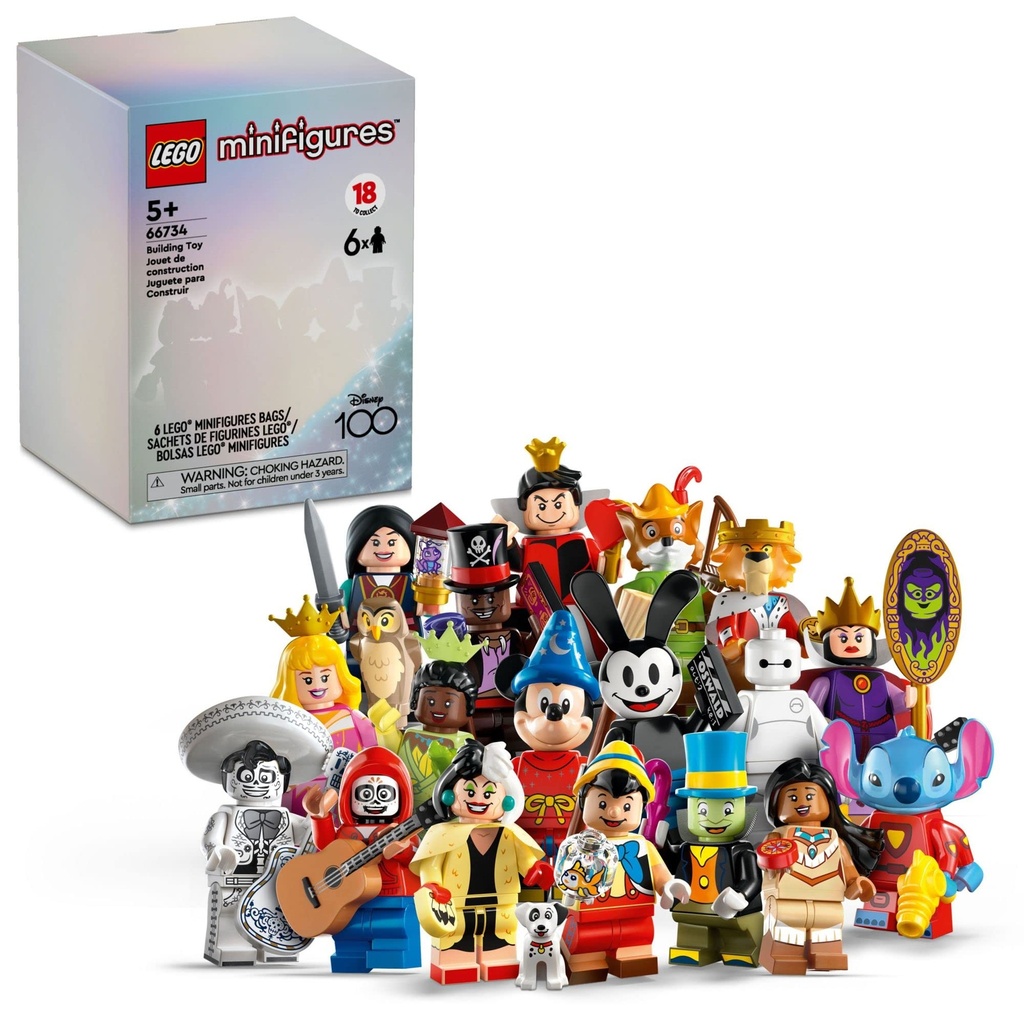 LEGO Minifigures Disney 100 6 Pack 66734 Limited Edition Collectible Figures Surprise Buildable Disney Characters for Role Play A Gift for Imaginative Kids Ages 5 Small