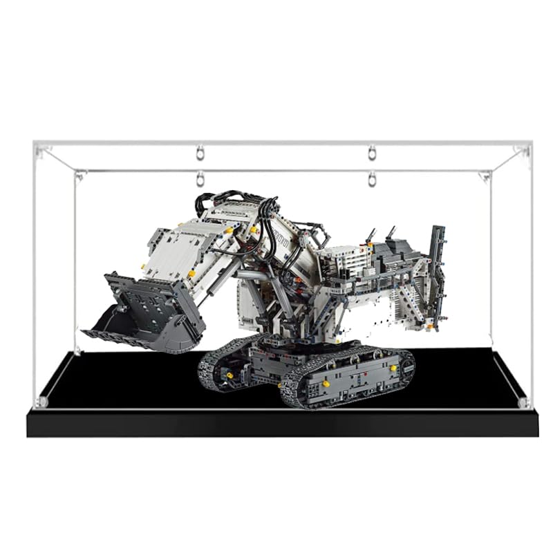 HCAEIOFJ Clear Acrylic Display Case for Lego Technic 42100 Applicable for Control Liebherr R 9800 RC Excavator Designed Display Box GiftDisplay Case Only Black Bottom 1