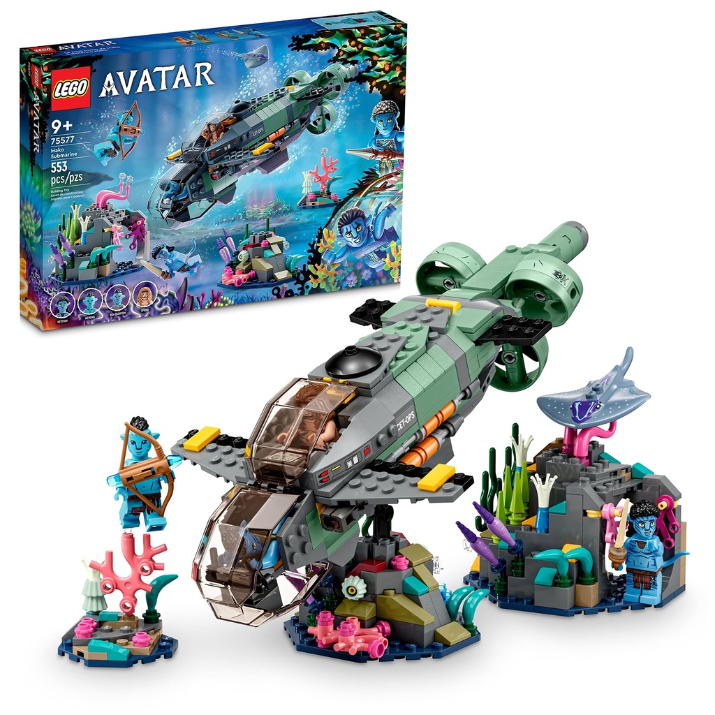 LEGO Avatar The Way of Water Mako Submarine 75577 Buildable Toy Model Underwater Ocean Set with Alien Fish and Stingray Figures Movie Gift for Kids and Movie Fans