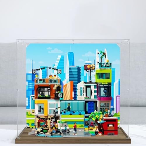 Transparent Acrylic Display Casefor Lego 60380 Modern Metropolis Model Clear BoxStorage BoxDisplay BoxCompatible with 60380 Model Display Box only Wooden Base
