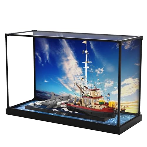 Acrylic Display Case for Lego 21350 Great White Shark Killer Whale Ship Building SetClear Display Case DustProof Display Case Compatible with Lego 21350 Only Display Case Background
