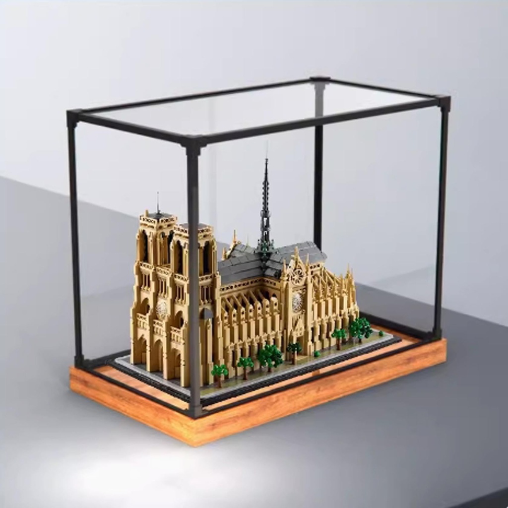 Acrylic Display Case For Lego 21061 Notre Dame de Paris Model Dustproof Transparent Acrylic Display Case Storage Box Model Not Included woodgrain base