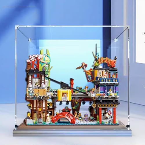 Acrylic display box for Lego 71799 City Market model dustproof transparent collectors display box Display box only Walnut base