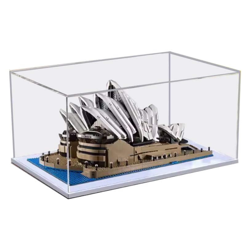 HCAEIOFJ Clear Acrylic Display Case for Lego Creator Expert 10234 Applicable for Sydney Opera House Display Box GiftDisplay Case Only White Bottom
