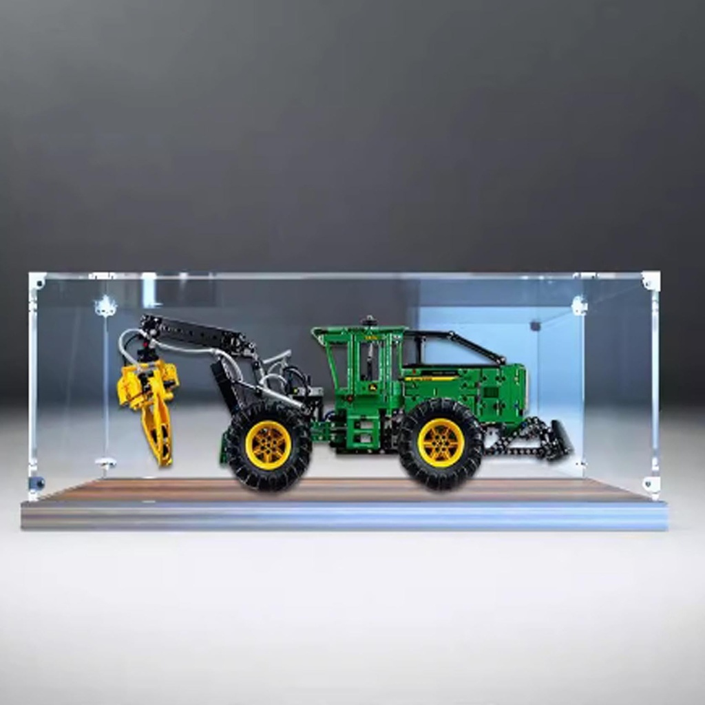 Transparent Acrylic display box for Lego 42157 Tractors model Dustproof Storage Display Box Model Not Included Walnut base