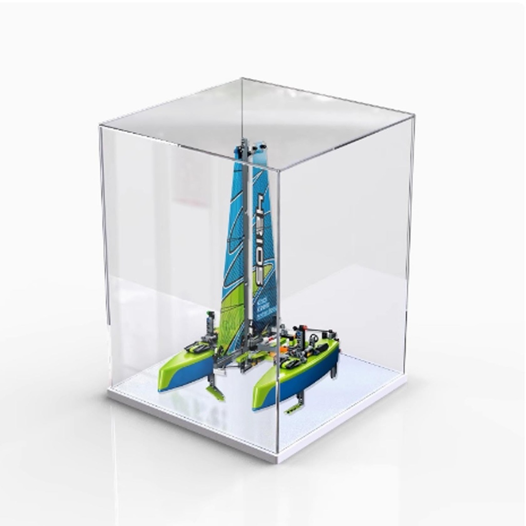 Transparent Acrylic display box for Lego 42105 Floating Catamaran model Dustproof Storage Display Box Model Not Included White base