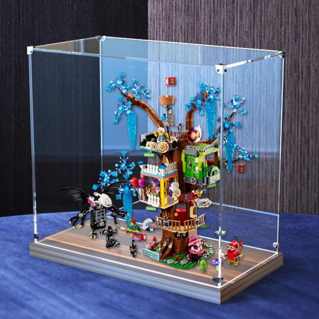 Transparent Acrylic display box for Lego 71461 Fantasy Treehouse model Dustproof Storage Display Box Model Not Included Walnut base