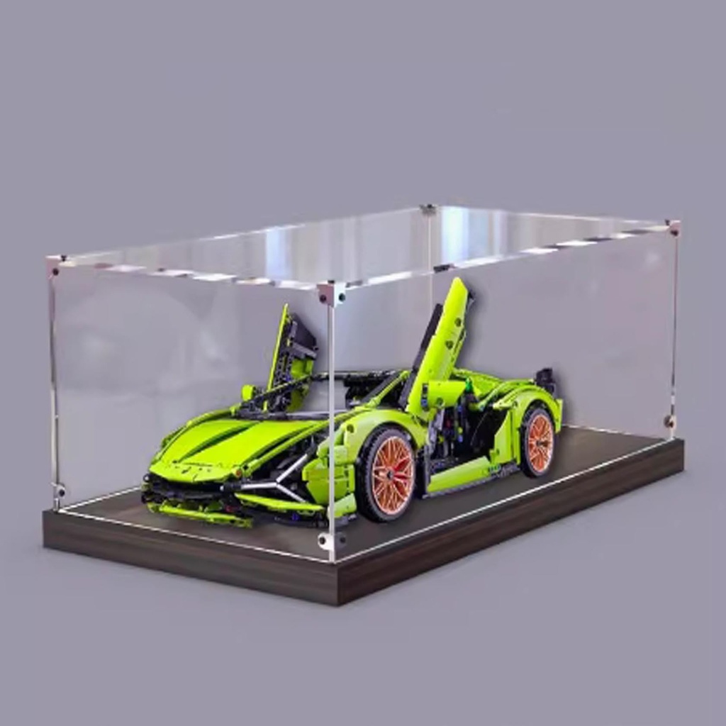 Transparent Acrylic display box for Lego 42115 Racecars model Dustproof Storage Display Box Model Not Included Walnut base
