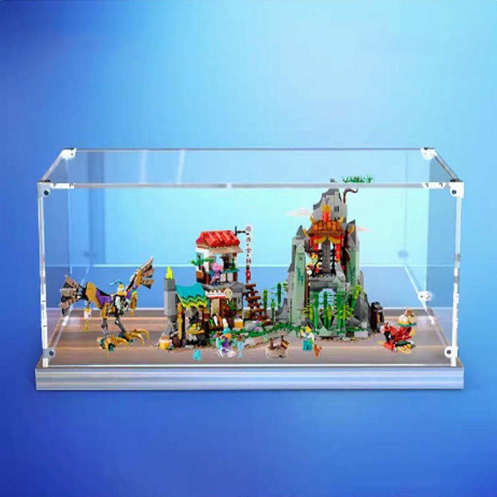 Transparent Acrylic display box for Lego 80044 Little Warriors model Dustproof Storage Display Box Model Not Included Walnut base