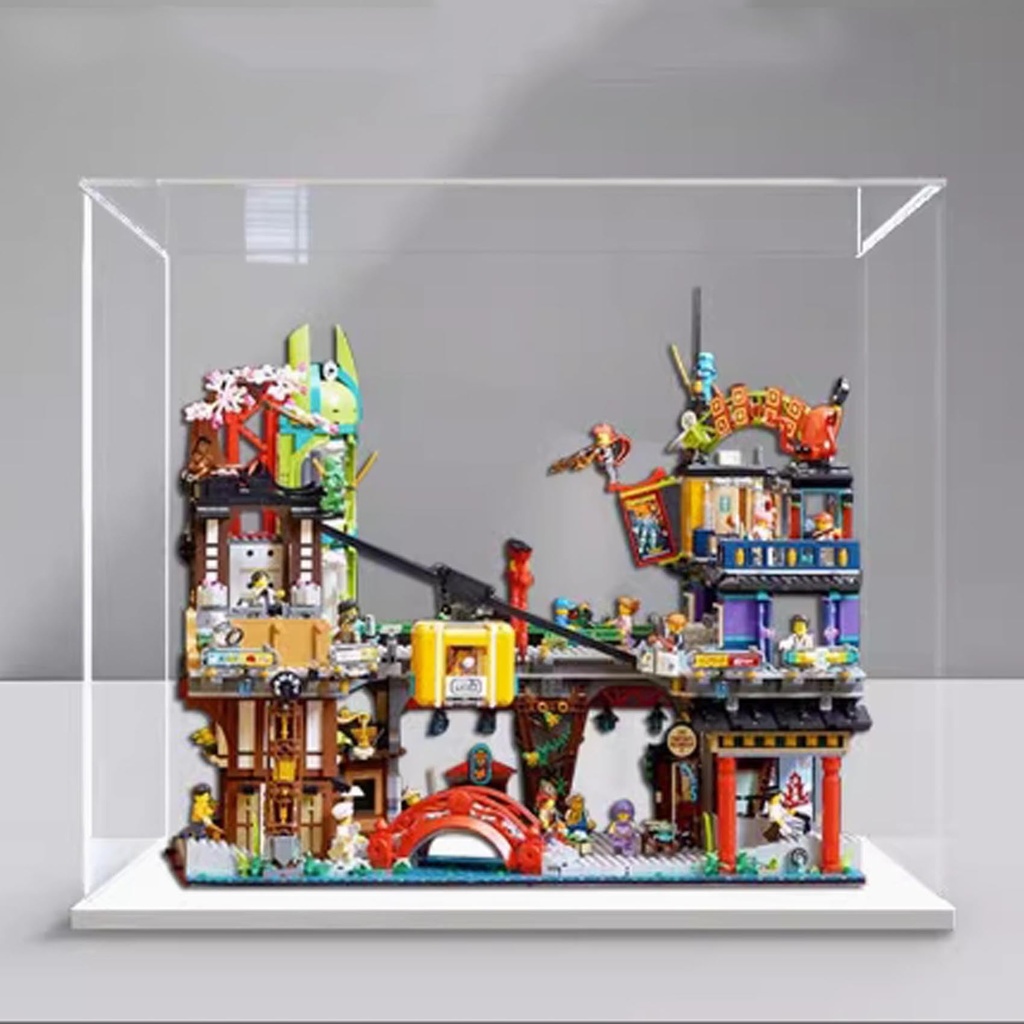 FEIFANBOYANG Acrylic display box for Lego 71799 City Market model dustproof transparent collectors display box Display box only White base