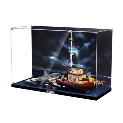 Figures Display Box for LEGO 21350 for Jaws Orca Boat Acrylic Dustproof Transparent Custom Display Case No Model background C