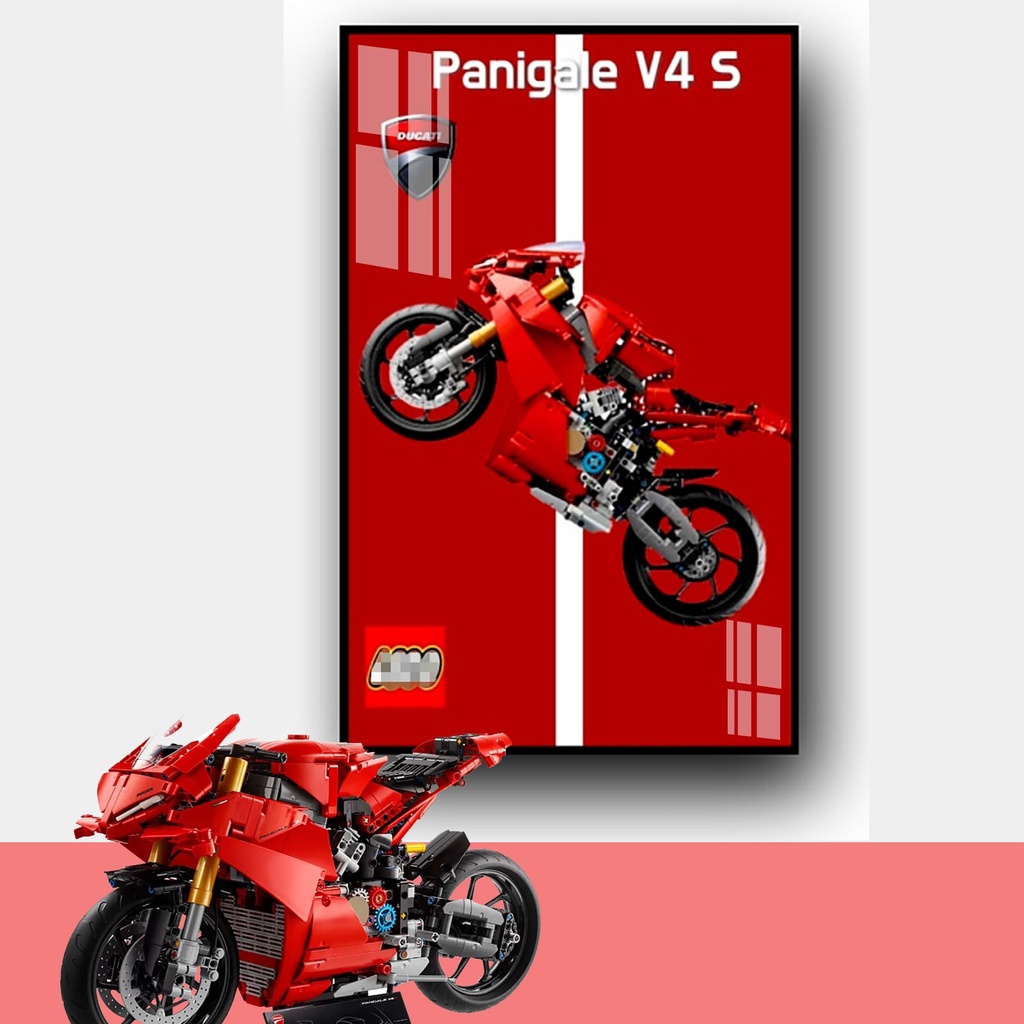 Display Wallboard for 42202 Lego Technic Ducati Panigale V4 S Motorcycle for Motorcycle Compatible with Lego Motorcycle Gift Ideas for Lego Motorcycle Wall Mount Just Display Wallboard D